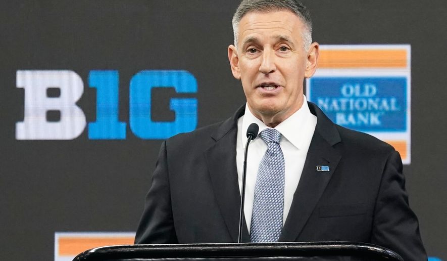 Big Ten Conference Commissioner Tony Petitti speaks during an news conference at the Big Ten Conference NCAA college football media days at Lucas Oil Stadium, July 26, 2023, in Indianapolis. (AP Photo/Darron Cummings, File)