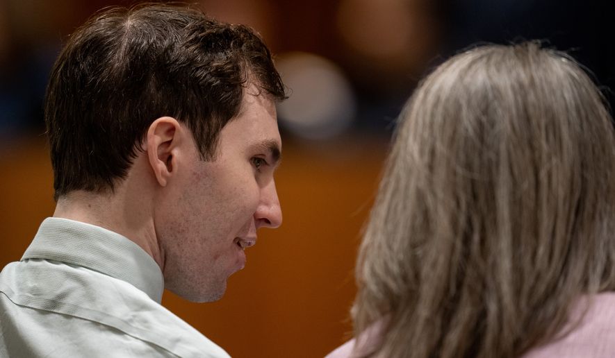 Tyler Robinson, left, accused in the fatal shooting of Charlie Kirk, appears during a hearing in the 4th District Court in Provo, Utah, Tuesday, May 19, 2026. (Trent Nelson/The Salt Lake Tribune via AP, Pool)