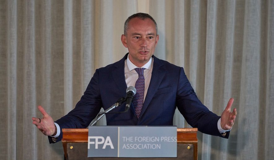 The high representative for President Donald Trump's International Board of Peace and its efforts in Gaza, Nickolay Mladenov, speaks to the media during the Board of Peace press briefing in East Jerusalem, Wednesday, May 13, 2026. (AP Photo/Ohad Zwigenberg) ** FILE **