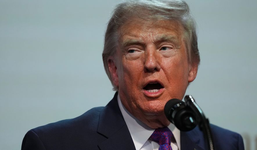 President Donald Trump speaks about prescription drug prices in the South Court Auditorium in the Eisenhower Executive Office Building on the White House campus, Monday, May 18, 2026, in Washington. (AP Photo/Julia Demaree Nikhinson)