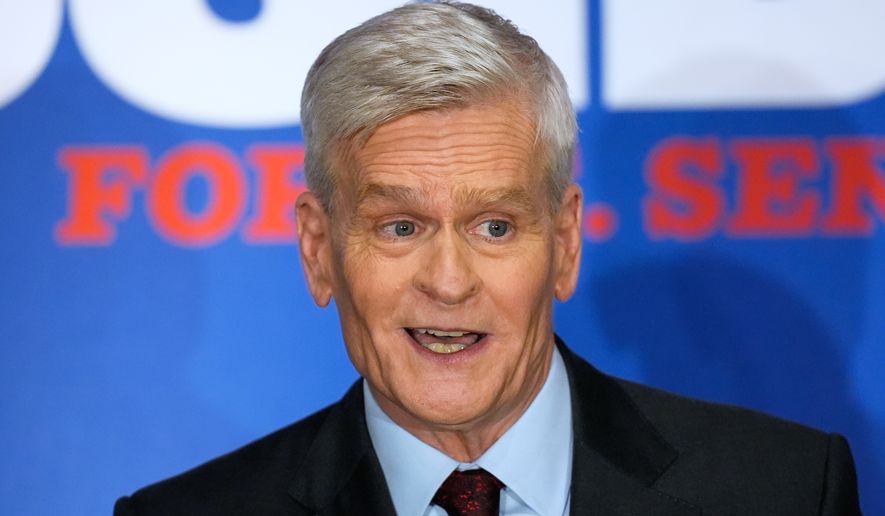 Sen. Bill Cassidy, R-La., speaks to supporters during an election night watch party Saturday, May 16, 2026, in Baton Rouge, La. (AP Photo/Gerald Herbert)
