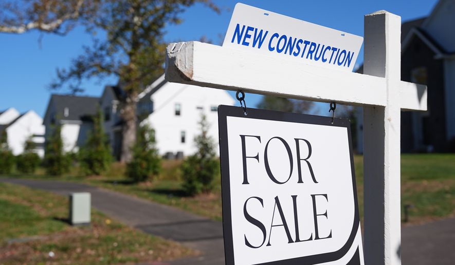 FILE - A sign is posted for a new home for sale in Ambler, Pa., Oct. 16, 2025. (AP Photo/Matt Rourke, File)