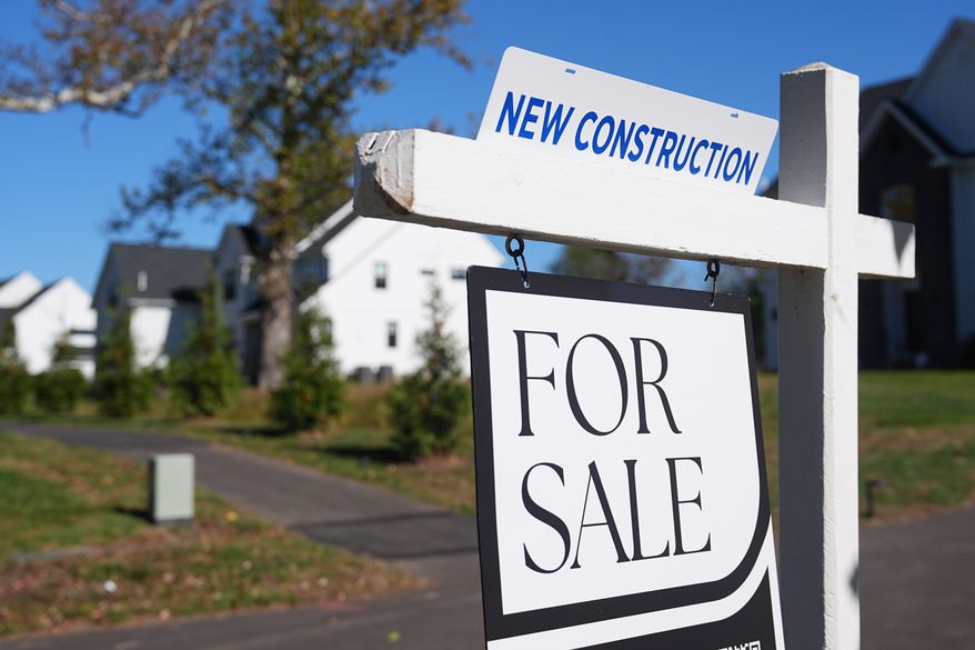A sign is posted for a new home for sale in Ambler, Pa., Oct. 16, 2025. (AP Photo/Matt Rourke, File)