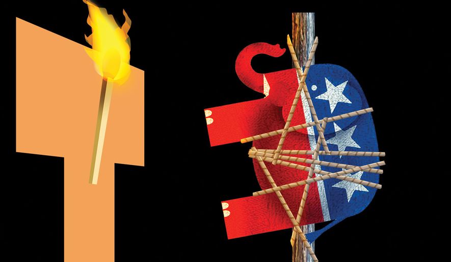 President Donald Trump going after disloyal Congressional Republicans illustration by Alexander Hunter/The Washington Times