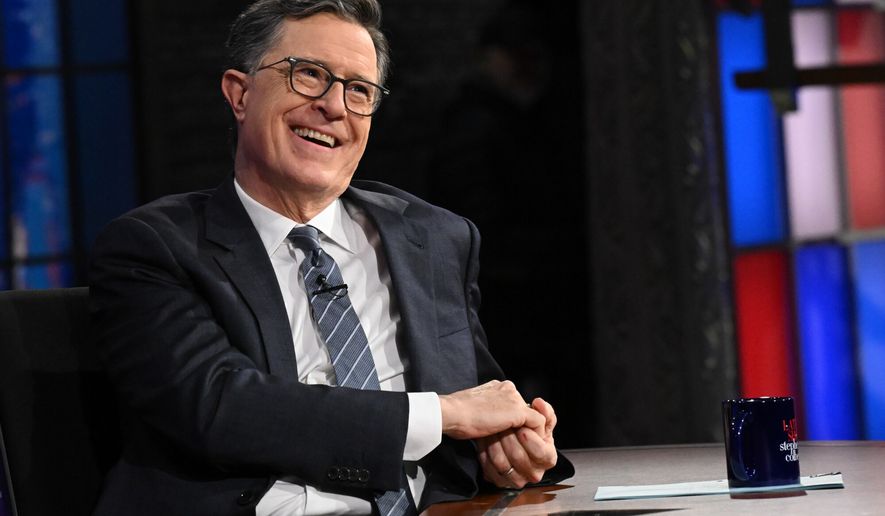 This image released by CBS shows host Stephen Colbert on the set of "The Late Show with Stephen Colbert" in New York on May 6, 2026. (Scott Kowalchyk/CBS via AP)