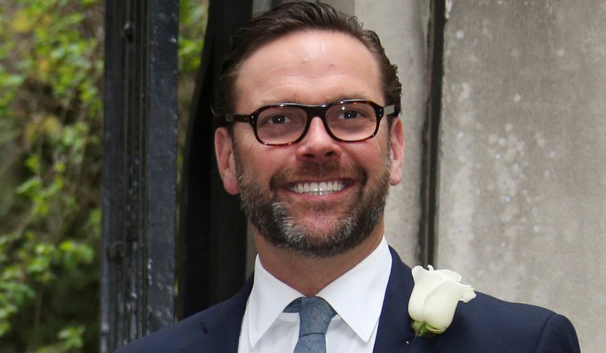 FILE - James Murdoch arrives at St Bride's Church for the celebration ceremony of the wedding of Rupert Murdoch and Jerry Hall in London, March 5, 2016. (Photo by Joel Ryan/Invision/AP, File)