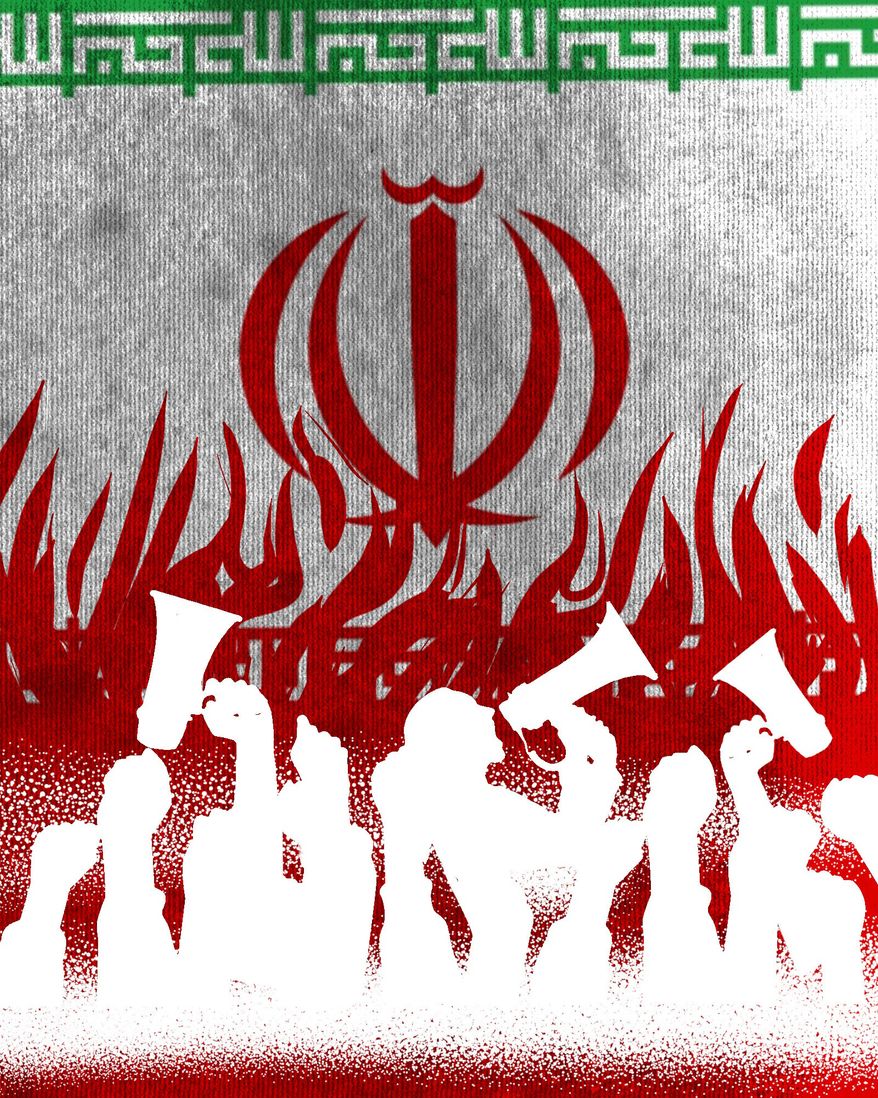 People of Iran rising up against the regime illustration by Linas Garsys / The Washington Times