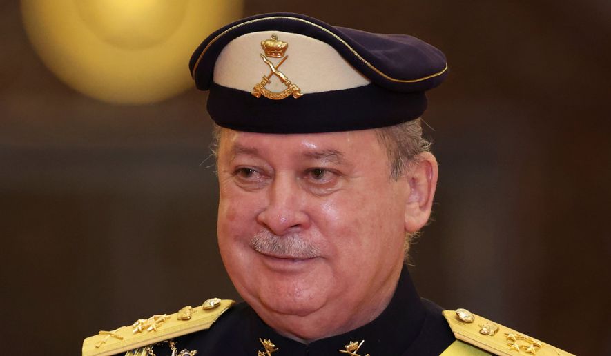 The incoming 17th King of Malaysia, the Sultan of Johor, Sultan Ibrahim Iskandar, is seen during a welcoming ceremony at the National Palace in Kuala Lumpur, Malaysia, on Jan. 31, 2024. (Hasnoor Hussain/Pool Photo via AP, File)