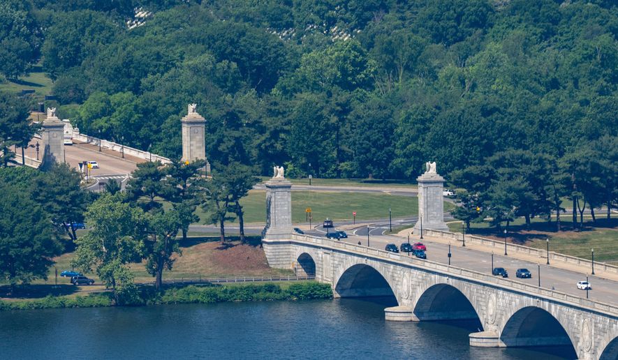 The Memorial Circle, where President Donald Trump has proposed building an arch to commemorate the United States' 250th anniversary is seen, Tuesday, May 19, 2026, in Washington. (AP Photo/Alex Brandon)