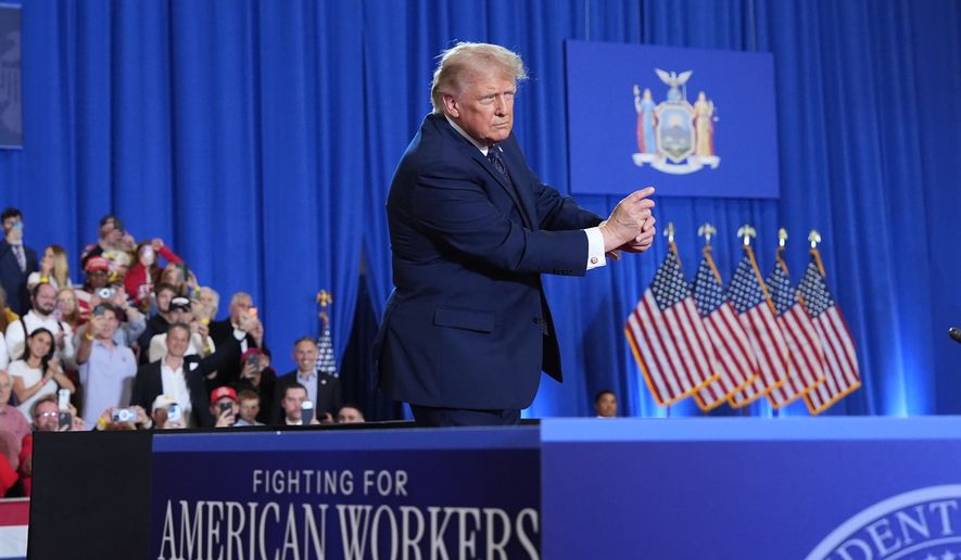 President Donald Trump dances after speaking at Rockland Community College, Friday, May 22, 2026, in Suffern, N.Y. (AP Photo/Alex Brandon)