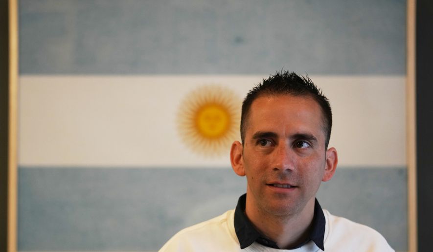 Argentine gendarmerie officer Nahuel Gallo, who was released after 15 months in detention in Venezuela, poses for a photo in Buenos Aires, Argentina, Friday, May 22, 2026. (AP Photo/Natacha Pisarenko)