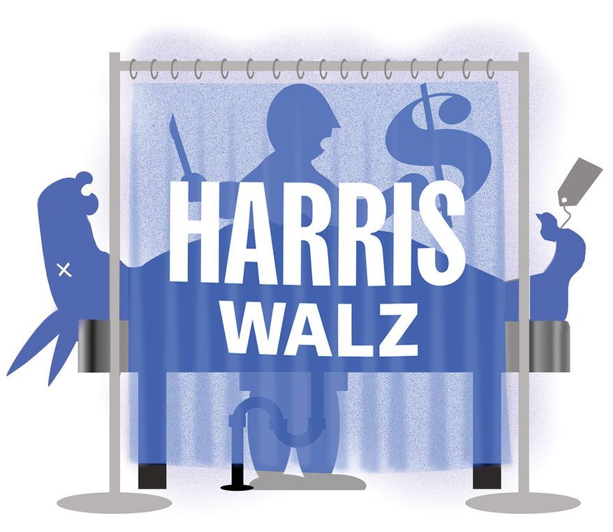State of the Democratic Party and autopsy of the Kamala Harris and TIm Walz presidential ticket illustration by Alexander Hunter/The Washington Times