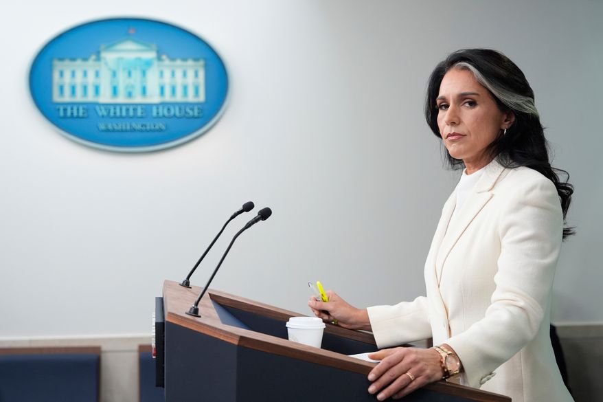 Director of National Intelligence Tulsi Gabbard speaks with reporters in the James Brady Press Briefing Room at the White House in Washington on July 23, 2025. (AP Photo/Alex Brandon) **FILE**