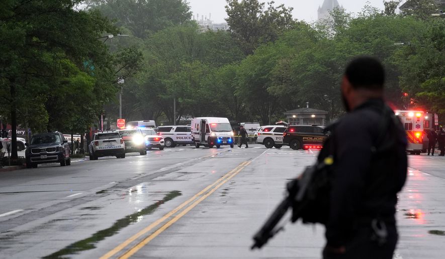 Police and members of the Secret Service block streets around the White House, Saturday, May 23, 2026, in Washington. (AP Photo/Alex Brandon)