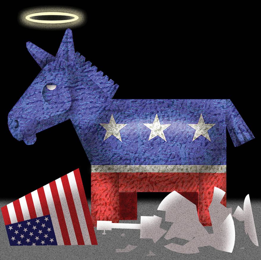 Democrats never facing justice for crimes illustration by Alexander Hunter/The Washington Times