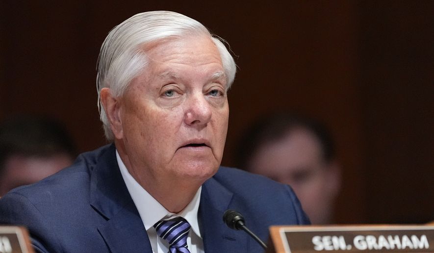 Sen. Lindsey Graham, R-S.C., questions Defense Secretary Pete Hegseth during a hearing, May 12, 2026, in Washington. (AP Photo/Alex Brandon, File)