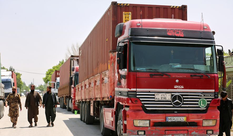 Supply trucks are parked inside the Kabul Customs yard in Kabul, Afghanistan, Sunday, May 17, 2026. (AP Photo/Siddiqullah Alizai)