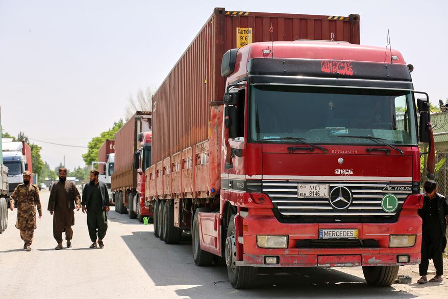 Supply trucks are parked inside the Kabul Customs yard in Kabul, Afghanistan, Sunday, May 17, 2026. (AP Photo/Siddiqullah Alizai)