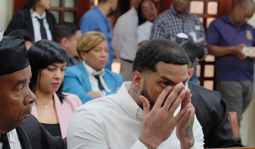 Ex-Tampa Bay Rays shortstop Wander Franco gestures in court during his trial on charges of sexually abusing a minor in Puerto Plata, Dominican Republic, Monday, May 25, 2026. (AP Photo/Ricardo Hernandez)