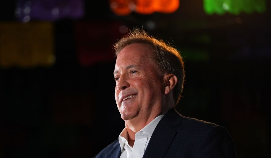 Texas Attorney General Ken Paxton, a Republican candidate for the U.S. Senate, smiles at a campaign event in McKinney, Texas, Tuesday, May 19, 2026. (AP Photo/LM Otero)