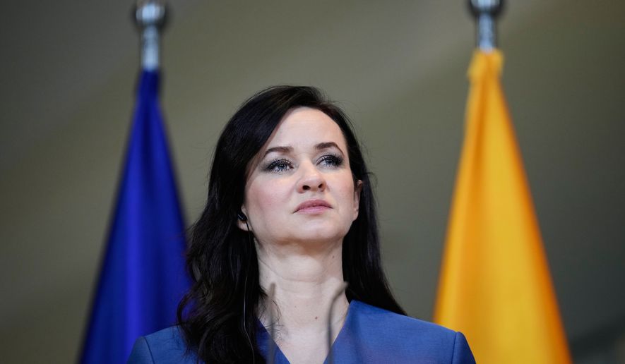FILE - Lithuania's Prime Minister Inga Ruginiene attends a joint press conference with German Chancellor Friedrich Merz, after their meeting at the chancellery in Berlin, Germany, Thursday, Jan. 29, 2026. (AP Photo/Ebrahim Noroozi, file)