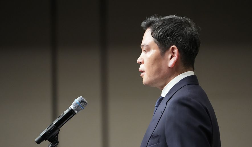 Chung Yong-jin, chairman of Shinsegae Group, which owns a 67.5% stake in Starbucks Korea, speaks in Seoul, South Korea, Tuesday, May 26, 2026. (AP Photo/Lee Jin-man)