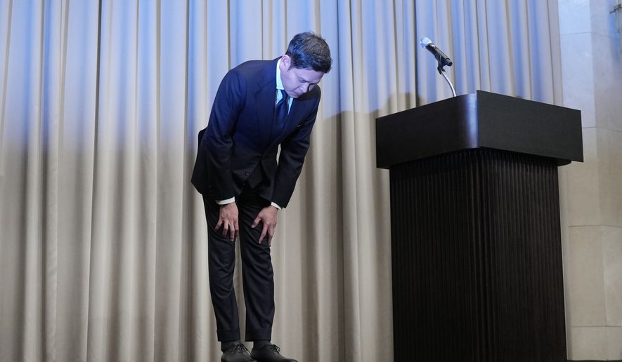 Chung Yong-jin, a chairman of Shinsegae Group, bows to apologize in Seoul, South Korea, Tuesday, May 26, 2026. (AP Photo/Lee Jin-man)