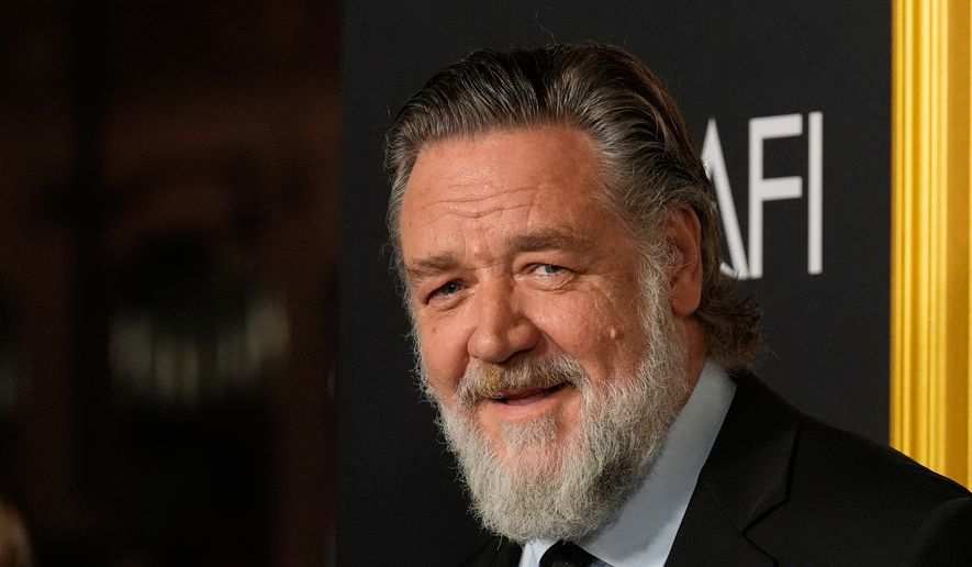Russell Crowe, a cast member in "Nuremberg," poses at the AFI Fest premiere of the film on Friday, Oct. 24, 2025, at TCL Chinese Theatre in Los Angeles. (AP Photo/Chris Pizzello)