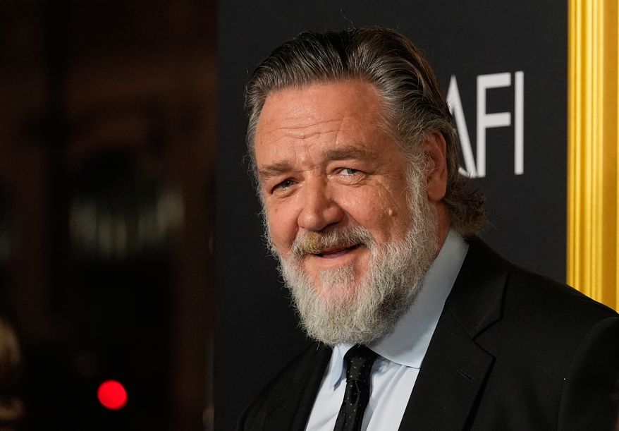 Russell Crowe, a cast member in "Nuremberg," poses at the AFI Fest premiere of the film on Friday, Oct. 24, 2025, at TCL Chinese Theatre in Los Angeles. (AP Photo/Chris Pizzello)