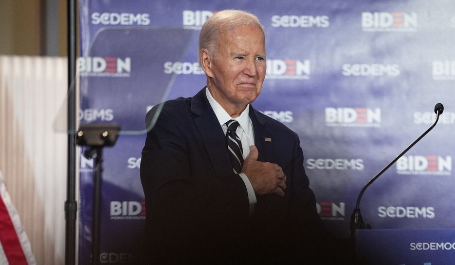 Former President Joe Biden speaks to the South Carolina Democratic Party, Feb. 27, 2026, in Columbia, S.C. (AP Photo/Matt Kelley, File)