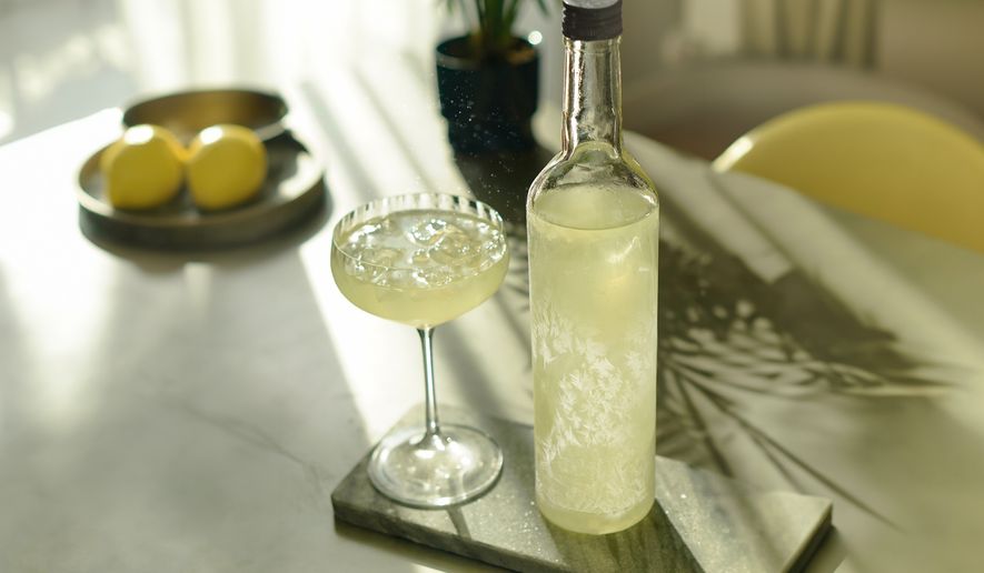 This image released by Voracious shows an Amalfi lemon margarita, a recipe from "Freezer Door Cocktails: 75 Cocktails That Are Ready When You Are" by J. M. Hirsch. (Yuliya Razukevichus/Voracious via AP)