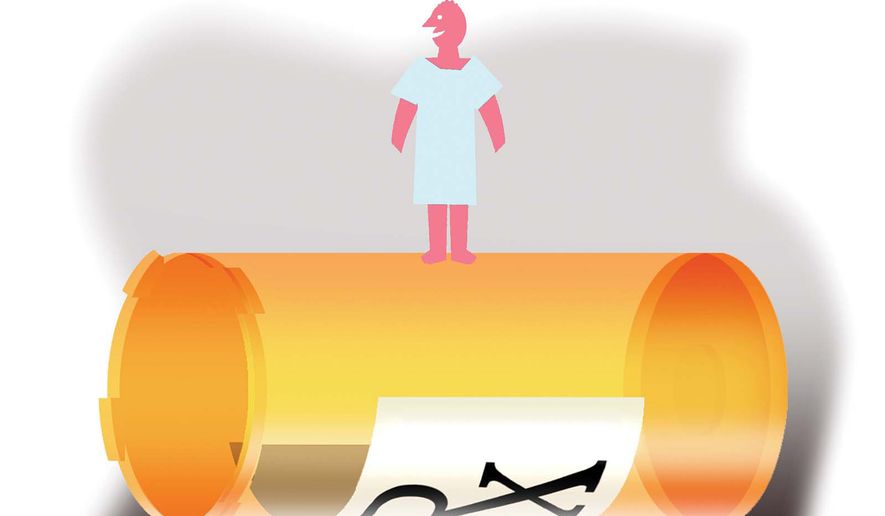 TrumpRx and prescription drug prices illustration by Alexander Hunter/The Washington Times