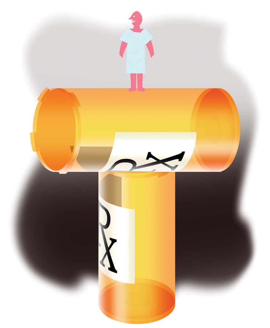 TrumpRx and prescription drug prices illustration by Alexander Hunter/The Washington Times