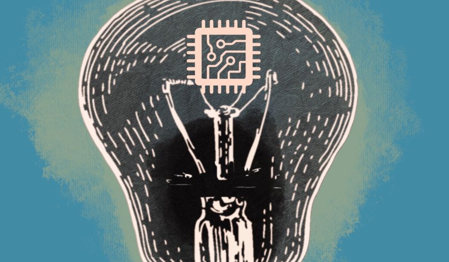 Artificial Intelligence (AI) data centers and the United States of America 's power grid illustration by Linas Garsys / The Washington Times