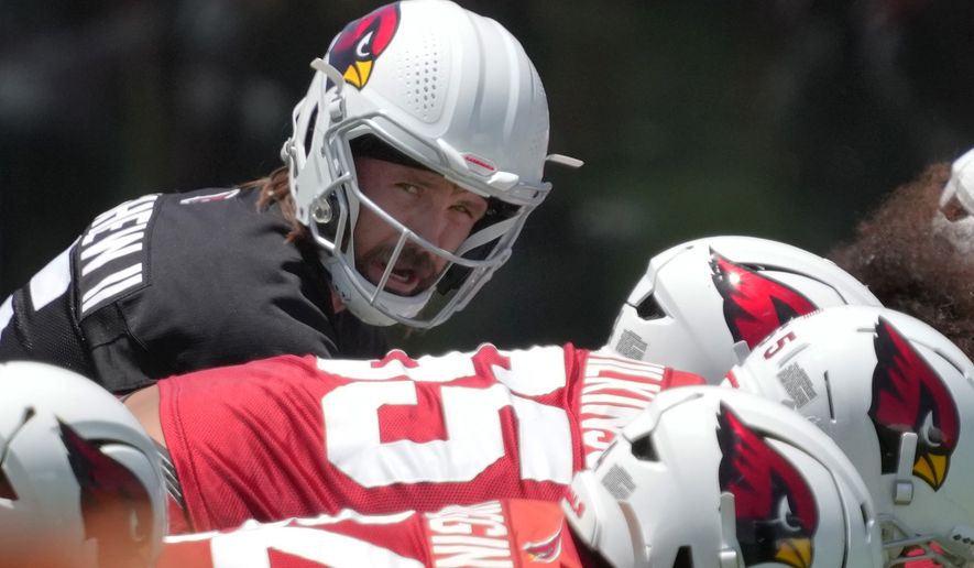 Arizona Cardinals quarterback Gardner Minshew participates in the NFL football team's practice, Wednesday, May 27, 2026, in Tempe, Ariz. (AP Photo/Rick Scuteri)