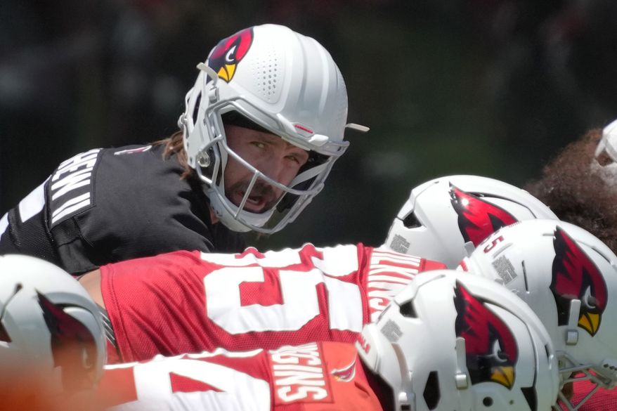 Arizona Cardinals quarterback Gardner Minshew participates in the NFL football team's practice, Wednesday, May 27, 2026, in Tempe, Ariz. (AP Photo/Rick Scuteri)