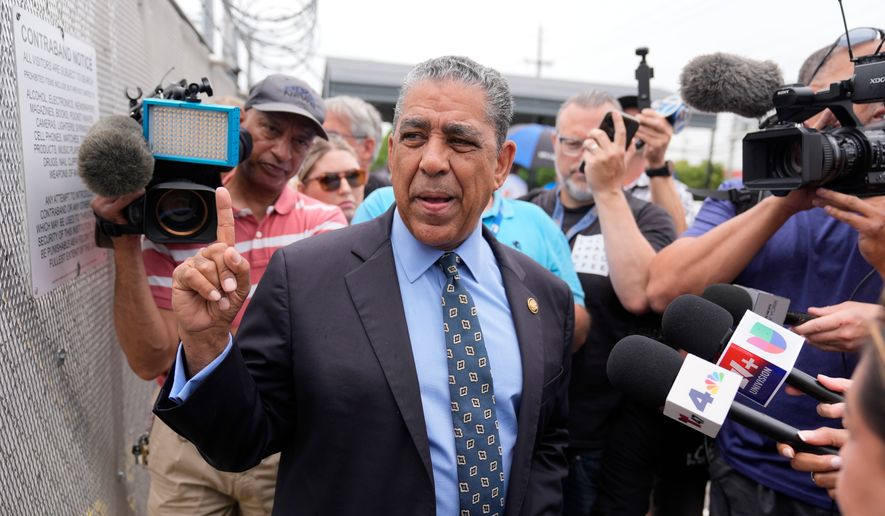 Rep. Adriano Espaillat, D-N.Y., speaks to reporters outside the Delaney Hall detention center, Wednesday, May 27, 2026, in Newark, N.J. (AP Photo/Seth Wenig) ** FILE **