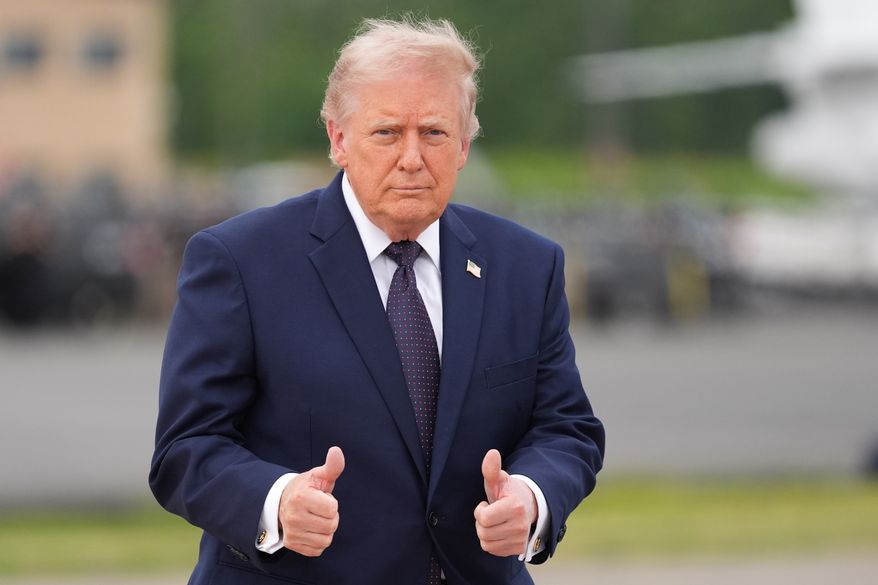 President Donald Trump walks from Marine One to board Air Force One at Morristown Airport, Friday, May 22, 2026, in Morristown, N.J. (AP Photo/Alex Brandon)