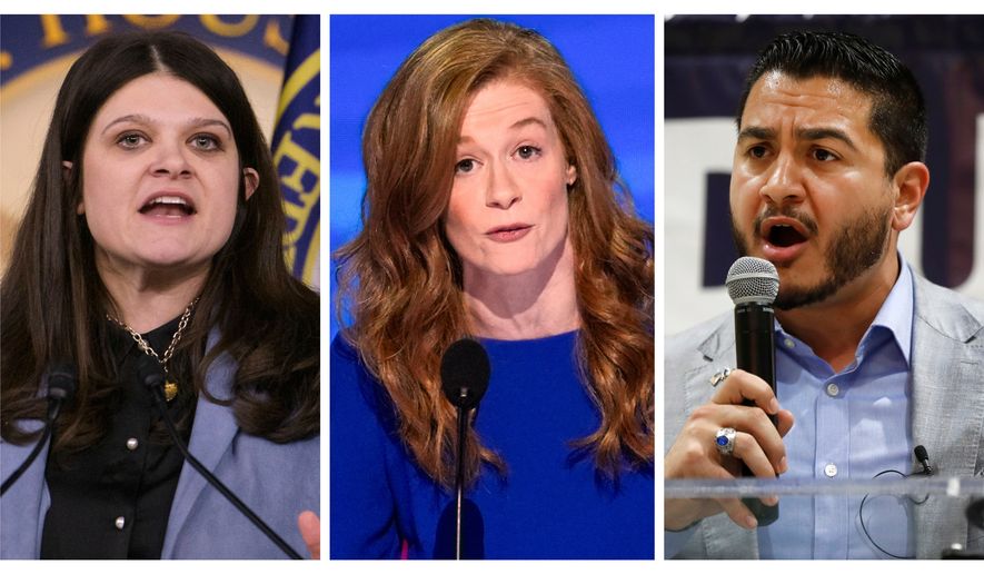 This combination of photos shows Rep. Haley Stevens, D-Mich., Feb. 6, 2025, in Washington, left, Michigan state Sen. Mallory McMorrow, D-Royal Oak, Aug. 19, 2024, in Chicago, center, and Abdul El-Sayed in Detroit on July 28, 2018. (AP Photo/Rod Lamkey, Jr., J. Scott Applewhite, Paul Sancya)