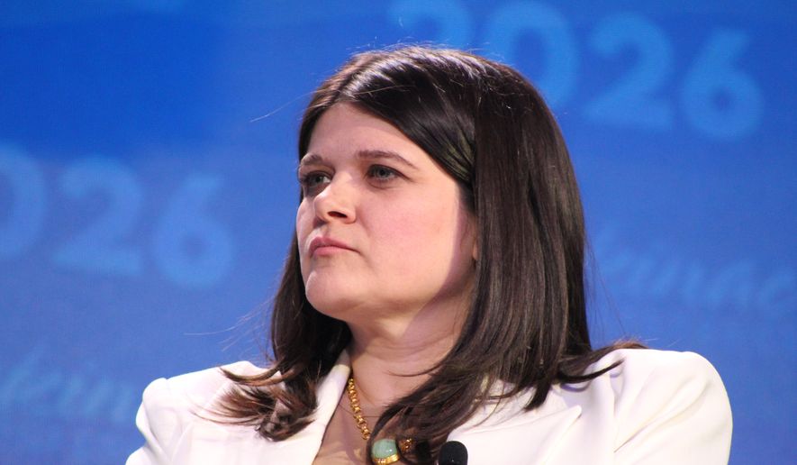 U.S. Rep. Haley Stevens, D-Birmingham, speaks during a debate between the Michigan Democratic candidates running for U.S. Senate on Thursday, May 28, 2026, on Mackinac Island, Mich. (Danielle James/The Flint Journal via AP)