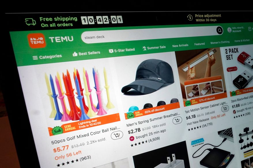 A page from the Temu website is shown in this photo, in New York, June 23, 2023. (AP Photo/Richard Drew) **FILE**