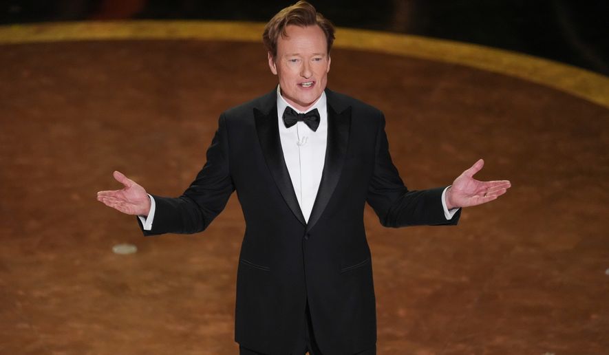 FILE - Host Conan O'Brien speaks during the Oscars in Los Angeles on March 2, 2025. (AP Photo/Chris Pizzello, File)