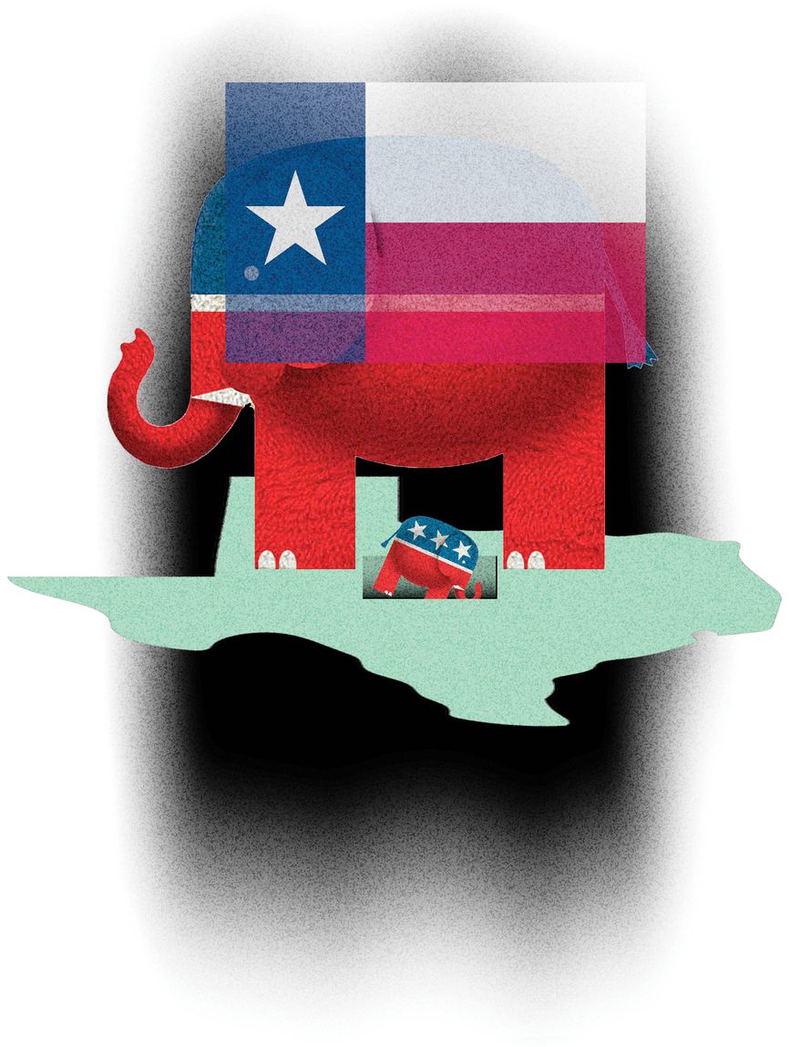 Republican candidates and voters in Texas illustration by Alexander Hunter/The Washington Times