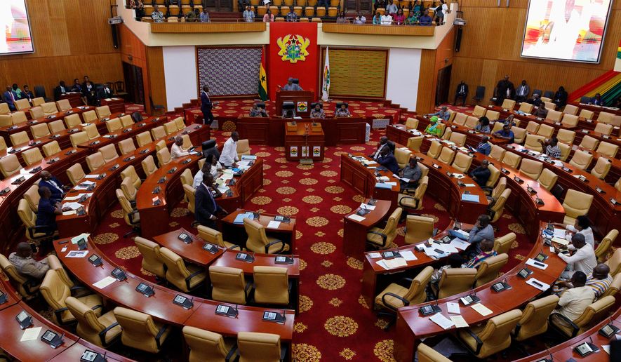 FILE - Speaker of Ghana Parliament Alban Sumana Bagbin speaks at the Parliament House in Accra, Feb. 28, 2024. (AP Photo/Misper Apawu, File)