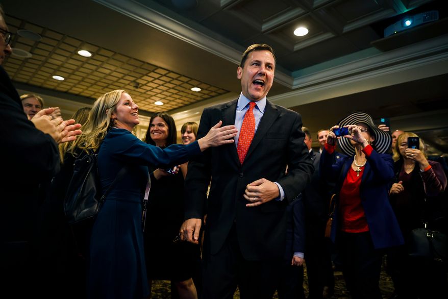 Tom Kean Jr., GOP candidate for New Jersey's 7th Congressional District, arrives at his election night party in Basking Ridge N.J., Nov. 8, 2022. (AP Photo/Stefan Jeremiah, File)