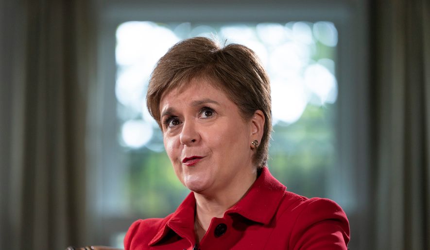 Scotland's First Minister of Scotland Nicola Sturgeon is interviewed in Washington, May 17, 2022. (AP Photo/Jacquelyn Martin, File)
