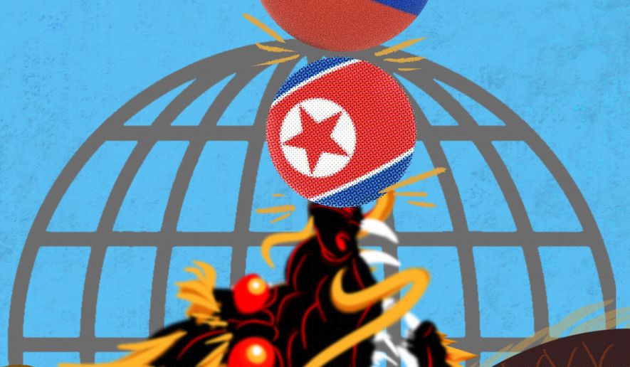 China's relationship with Russia and North Korea illustration by Linas Garsys / The Washington Times