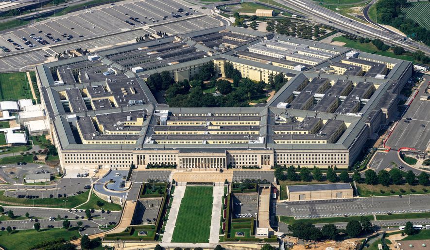 The Pentagon is viewed from the window of an airplane Aug. 27, 2023, in Washington. (AP Photo/Carolyn Kaster, File)