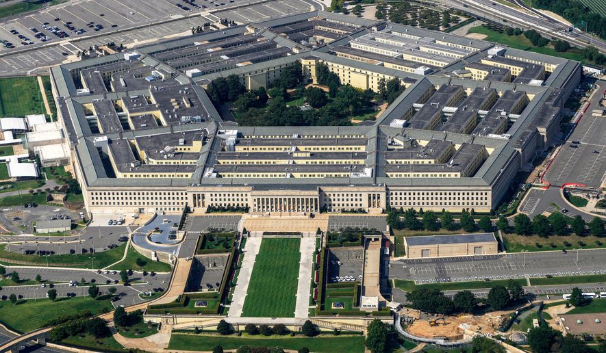 The Pentagon is viewed from the window of an airplane Aug. 27, 2023, in Washington. (AP Photo/Carolyn Kaster, File)