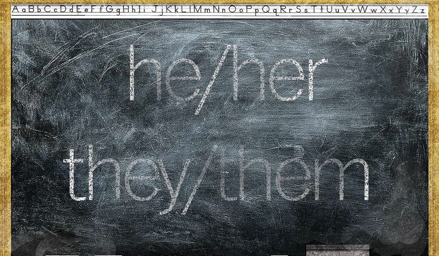 Woke Indoctrination of school children illustration by Alexander Hunter/The Washington Times